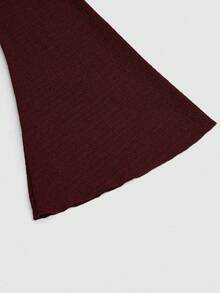 SHEIN Unity Plus Size Women's Solid Color Knitted Ribbed Asymmetric Shoulder Flare Sleeve Ruffle Trim Bodycon Maxi Elegant Party Dress - Burgundy - View 5