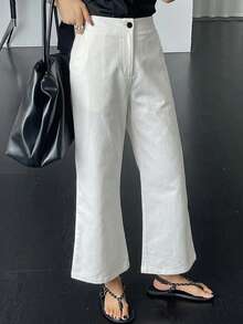 DAZY Women's Business Casual Solid Color Flared Pants With Slant Pockets Vacation White Autumn Work Office - White - View 7
