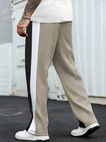 Manfinity EMRG Men's Drawstring Waist Colorblock Casual Versatile Daily Travel Sweatpants - Khaki - View 2