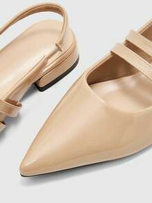 CUCCOO BIZCHIC Women's Apricot Glossy Pointed Back Strap Flats, Workplace Commuting Gentle And Elegant Versatile Work Shoes - Apricot - View 7