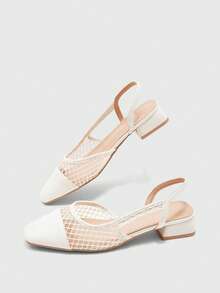 CUCCOO BIZCHIC Women's Shoes Spring And Summer Square Toe Short Thick Heel Rice Apricot Splicing High Heel Shoes - Rice apricot - View 5