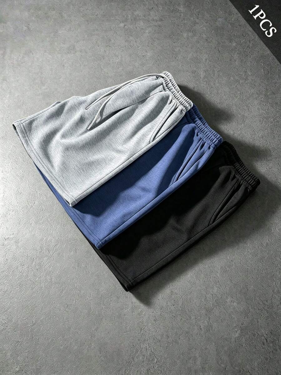 PAVTROS Men's Solid Color Drawstring Waist Pocket Casual Shorts - Grey - View 1