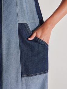 NYA SZN Denim Overalls Tie Strap Color Block Oversized Casual Loose Brunch Vacation Fourth Of July Navy Blue Outfits For Women Autumn - Multicolor - View 7