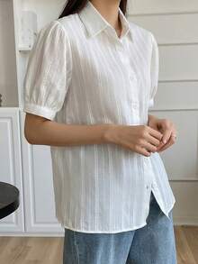 DAZY 優雅法式休閒復古風純色長袖女式襯衫，秋季教師節辦公室白色 - 白色 - 查看 5