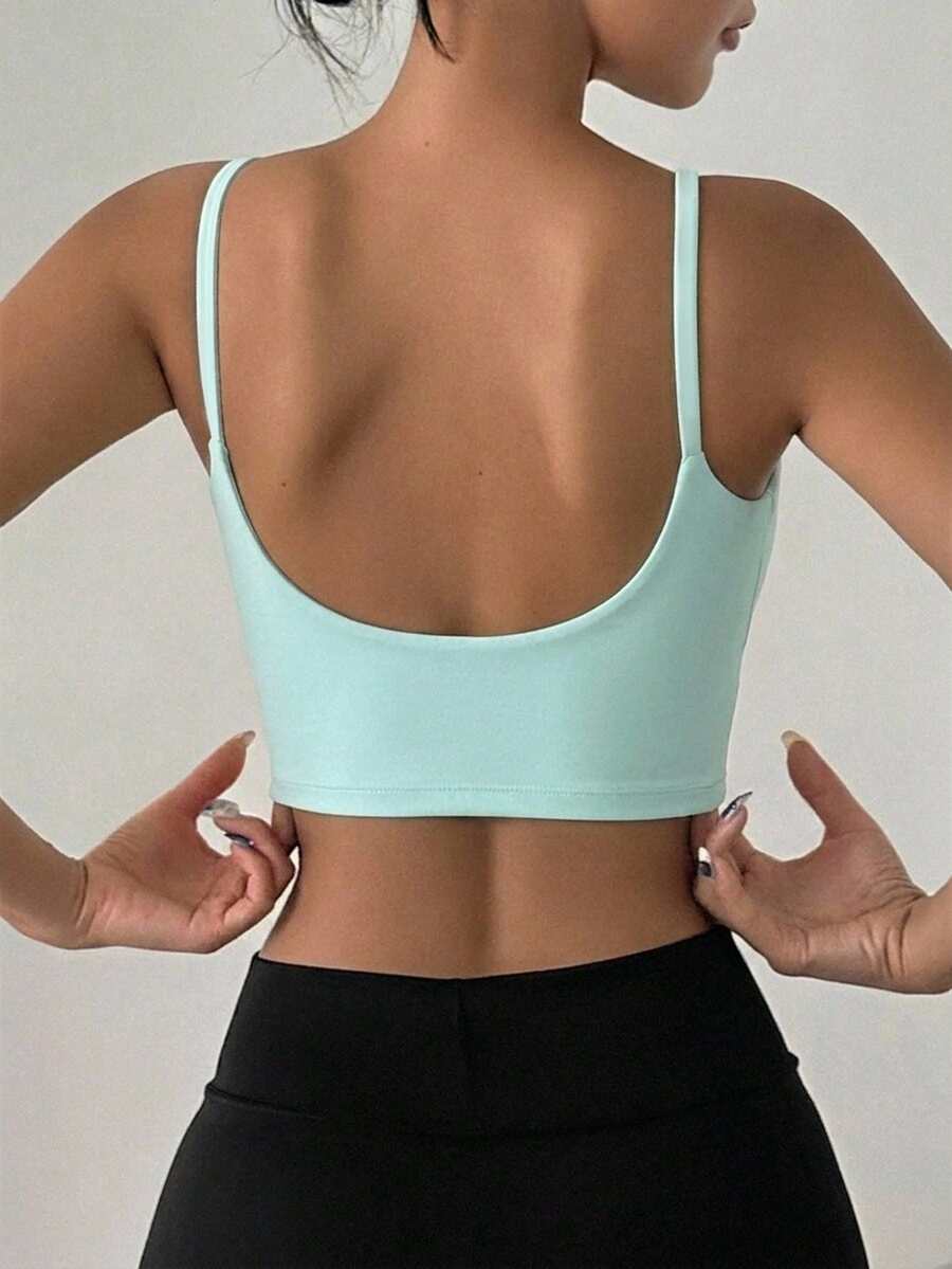DAZY Bra Olahraga Wanita Polos Tanpa Punggung dengan Model Camisole dan Leher Persegi - Biru - View 1