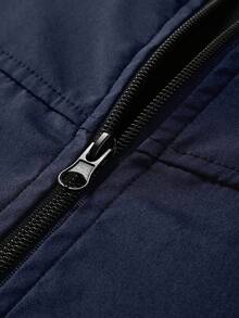 Manfinity Homme Chaqueta de cuello alto y manga larga de unicolor para hombres - Azul Marino - Ver 6