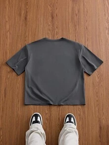 SWAVVY Kaos Pria Lengan Pendek Longgar Kasual Musim Panas Ukuran Standar Abu-abu dengan Cetakan Transfer Panas - Grey - View 3