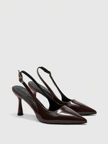 CUCCOO BIZCHIC 女鞋尖頭細跟棕色時尚基本款日常百搭通勤上班購物女高跟鞋後跟帶鞋女鞋 - k咖啡色 - 查看 7