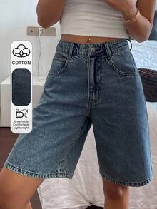 Livesso Tall Women's Casual Denim Shorts - Medium Wash - View 1