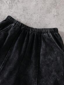 SHEIN 1件/套 青少年男孩時尚休閒運動衫 & 雪花印花寬腿褲，寬鬆彈性腰部，街頭風，適合日常、校園及其他場合，時尚單品，春/秋季，男孩長褲，男孩寬腿褲 - 黑色 - 查看 7