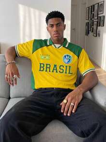 Manfinity Gritte Field Polo Collar Sporty Styles Retro Brazil  Rugby Shirt  Polo Shirt For Men Loose Fit Colorblock Polo Shirt For Men Graphic T-Shirt For Men Graphic T-Shirt For Women Fashionable Sports Jacket For Men Soccer/Football Short Sleeve Polo Shirt For Men Tops For Women  Yellow Top  Graphic Tees Women  T Shirts For Women  T Shirt For Men  Spring Tops  Easter Gifts Brazilian Jersey Brasil Tshirt Soccer Shirts Brasil Jersey Concert Outfit   Cute Tops  Summer Outfits For Women - Multicolor - View 6