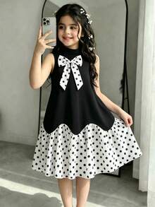 SHEIN Glamorique Kids 女童優雅通勤小立領無袖A字洋裝 - 白色 - 查看 3