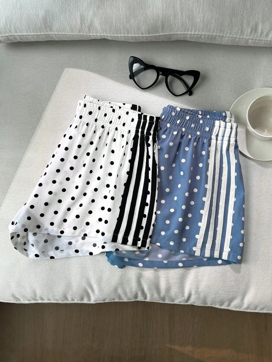 SHEIN 青少年女孩圓點對比腰帶短褲,適合運動、度假、畢業、世界盃比賽日、夏季、度假、圓點印花洋裝、圓點、波點、杜卡迪圓點、適合日常通勤、派對、秋冬夏季、聖誕節、新年、感恩節、派對、婚禮、海灘、畢業典禮、時尚、優雅、休閒、外出、預約、通勤、閃亮、情人節、優雅、度假、休閒、Y2K、外出、畢業典禮等 - 彩色 - 查看 1