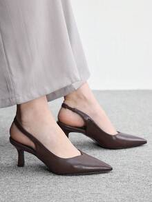CUCCOO BIZCHIC Chaussures à talons aiguilles mi-hauteur à bout pointu marron pour femmes avec bride arrière et boucle slingback. Les chaussures pour femmes sont convenues pour les déplacements quotidiens, les rendez-vous, les fêtes et le port au bureau. Chaussures pour femmes - Café brun PU - Voir 4