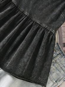 CosyJoli Damen-Freizeitbluse in großen Größen für den Sommer, süßes Top mit gewaschenem Schneeflockenmuster, Alltagskleidung zum Ausgehen, Strand und Urlaub, Dark Wash - Schwarz - Übersicht 6