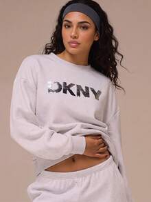 DKNY Women's Sweatshirts Soft Versatile Warm Outing Training Daily Grey DP4T1071-IRU - Grey - View 1