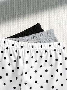 SHEIN Tween Girl Tween Girlss"S 簡單舒適運動休閒單車短褲，波點、純黑色、純白色單車短褲 3件/包 - 彩色 - 查看 5
