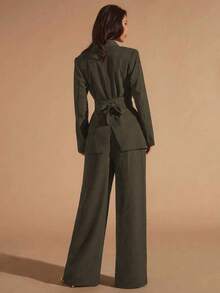 Glamine Completo da donna 3 pezzi verde oliva con collo a revers, casual da pendolare, business versatile per ufficio e uscite, vestibilità ampia, per la Festa degli Insegnanti, estivo - Verde - Visualizzare 2