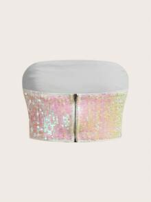 SHEIN ICON Women's Sequin Casual Versatile Daily Outing Tube Top - White - View 2