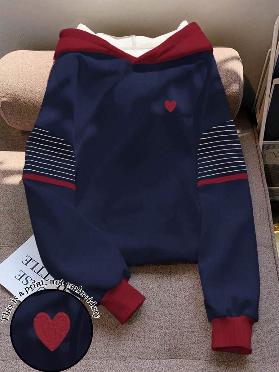 SHEIN 女款休閒拼色條紋運動衫,秋冬款 - 彩色 - 查看 1