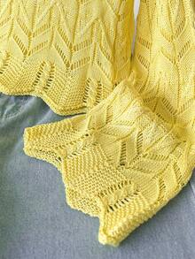 Tween Girl Solid Color Simple Hollow Out Round Neck Pullover Hoodie - Yellow - View 5