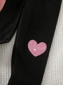 Emery Rose Kids Emery Rose Kids 2件組女童少女心形印花落肩秋季運動衫與鬆緊腰打底褲套裝，甜美女孩軟萌開學穿搭套裝 - 淺粉色 - 查看 12