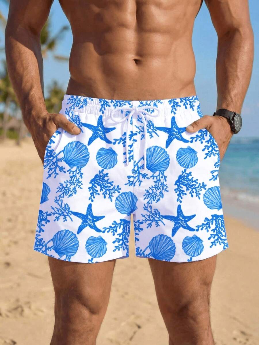VIVINTIMO Plus Size Men's Drawstring Waist All-Over Print Beach Shorts, Suitable For Island Vacation, Couple Date, Hawaiian Vacation, Holiday - Multicolor - View 1