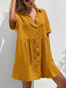 SHEIN VCAY Vestido mini de talla grande con mangas de murciélago y patchwork - Amarillo claro - Ver 5