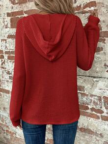 SHEIN Clasi Sudadera casual versátil de uso diario con capucha y cordón de unicolor para mujer talla grande - Rojo - Ver 2