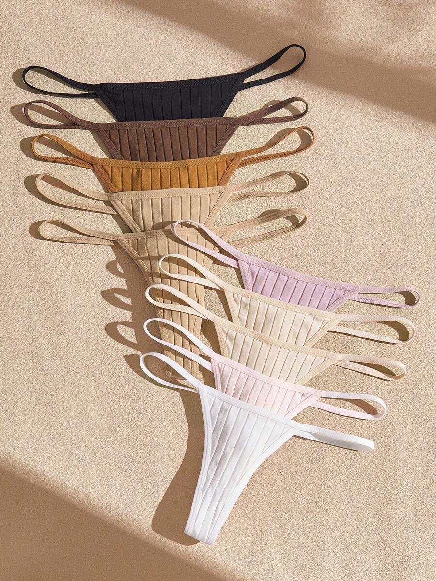 Lullawish 10pcs Women's Solid Color Ribbed Comfortable Thongs - Multicolor - View 1