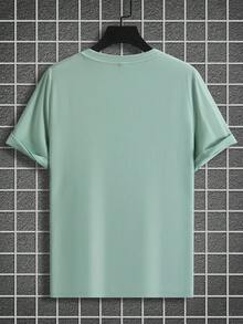 Manfinity Homme Men's Solid Color Round Neck Short Sleeve Casual T-Shirt - Green - View 2
