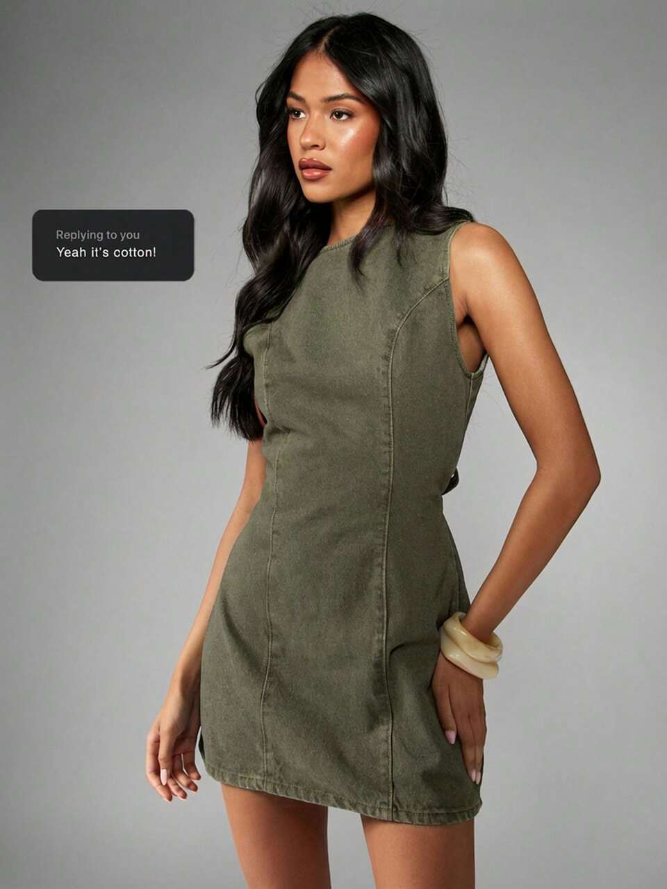 MISSGUIDED Abito mini in jeans senza maniche con scollo tagliato e dettaglio in vita con laccio, per la moda casual estiva