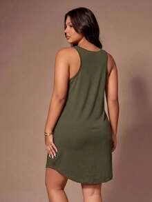 Lazeform Vestito da pigiama casual con spalline a spaghetti aderente per taglie comode con stampa a cuore - Verde militare - Visualizzare 2