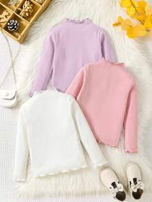 SHEIN 少女 3件組休閒簡約舒適高領長袖T恤 - 彩色 - 查看 2