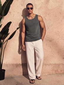 Ocevento Men's Solid Color Crew Neck Casual Versatile Tank Top - White - View 5