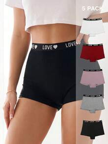 Love Contrast Color High-Waisted Women Boxer Shorts (Set Of 5) Sports - Multicolor - View 1