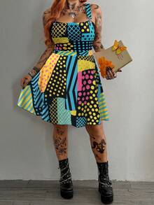 Whyspr Plus Size Women's Multi-Color Patterned Strappy Backless Fashion Dress - Multicolor - View 6