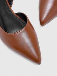 CUCCOO BIZCHIC Zapatos planos retro de punta puntiaguda con tira trasera en color marrón, sandalias con hebilla y punta cerrada para mujer, versátiles para el trabajo y el transporte diario - Marrón - Ver 7