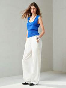 MOTF PREMIUM SOLID COLOR POINTELLE KNIT TOP - Blue - View 5