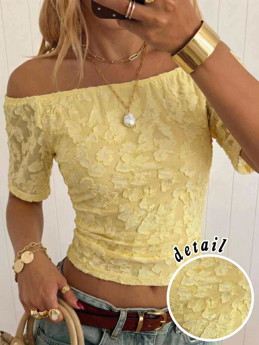 SHEIN 兒童青少年女童春夏新款黃色素色針織提花紋理面料休閒極簡多巴胺配色裸感不對稱肩針織上衣T恤,適合夏季、夏季上衣、日常通勤、約會、聚會、秋冬夏、感恩節、派對、婚禮、海灘、畢業典禮、時尚、優雅、休閒、出遊、約會、預約、通勤、亮面、情人節、優雅、度假、休閒、Y2K、出遊、畢業典禮及其他場合 - 黃色 - 查看 1