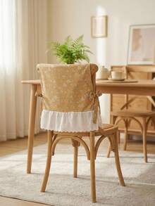 Cirelle 1pc Cottagecore Floral Chair Back Cover – Aesthetic Lace Ruffled Backrest Slipcover With Bow Ties For Dining Room - multicolor - View 2