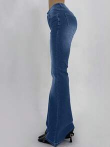 DAZY Distressed Wash Slim Fit Flare Leg Jeans With Pockets For Women Back-To-School Everyday Graduation Blue Summer 2000s Casual - Medium Wash - View 7