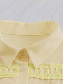 GlowEve Camisa de mujer de unicolor, con pliegues y abotonadura sencilla, versátil para uso diario - Amarillo claro - Ver 3