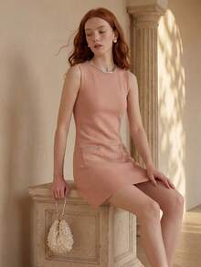 MOTF PREMIUM WOMEN'S SLEEVELESS CONTRAST SEQUIN FITTED SWEATER DRESS - Coral Pink - View 2