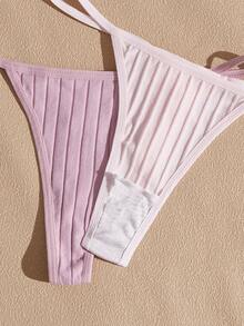 Lullawish 10pcs Women's Solid Color Ribbed Comfortable Thongs - Multicolor - View 3