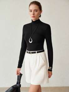 MOTF PREMIUM MINIMALIST VERSATILE SKIN-FRIENDLY SLIM FIT HIGH NECK BASE LAYER VERSATILE SLIM FIT KNIT TOP - Black - View 5