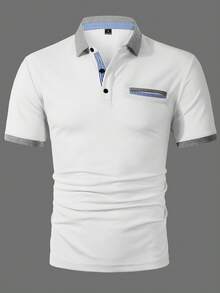 Manfinity Homme 男士短袖領 Polo 衫，適合辦公室、外出與聚會 - 白色 - 查看 6