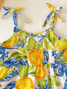 SHEIN Newborn Baby Girl Cute Summer Casual Fruit Print Strapless Romper - Yellow - View 7