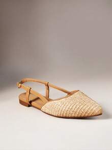 SHUZIA Women Comfortable Pointy Toe Flat Sling Back Raffia Flats For Christmas Valentine's Day - Beige - View 6