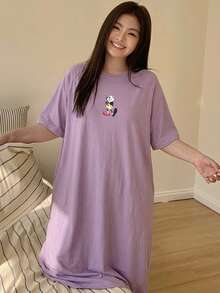 Dazy Plus Cartoon Pattern Loose Long T-Shirt Style Nightgown, Suitable For All Seasons - Purple - View 4
